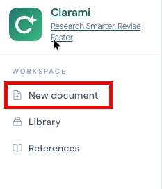 Clarami New document: title, import, structured fields, and generation options